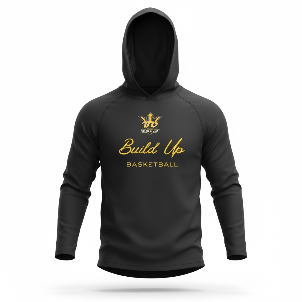 Men's Hooded T Shirts Long Sleeve Athletic - BLACK (BUILD UP BASKETBALL)